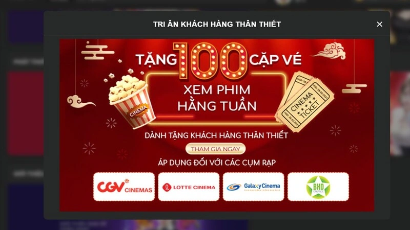 Tặng vé xem phim hàng tuần cho hội viên Tặng vé xem phim hàng tuần cho hội viên